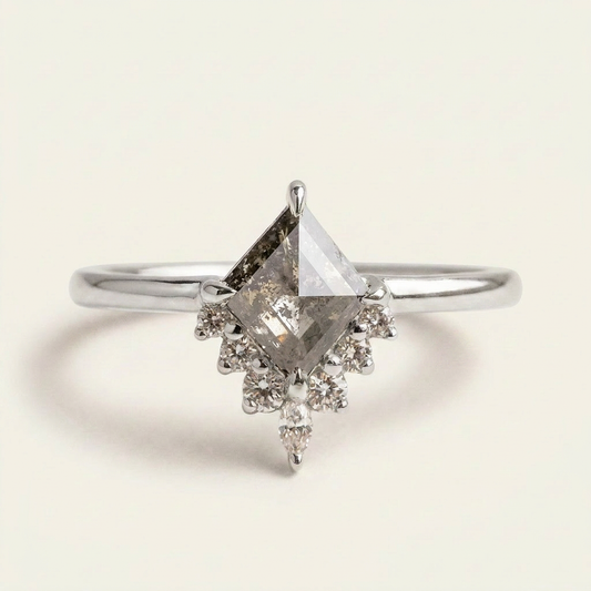 1.45 CT Kite & Round Cut Salt and Pepper Diamond Cluster Ring