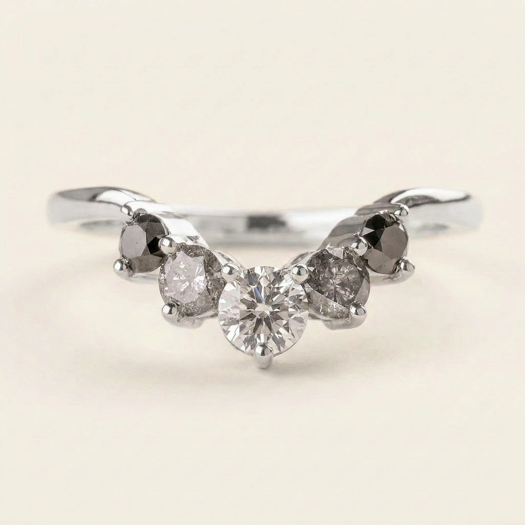 0.49 CT Round Cut Salt and Pepper Diamond Ring