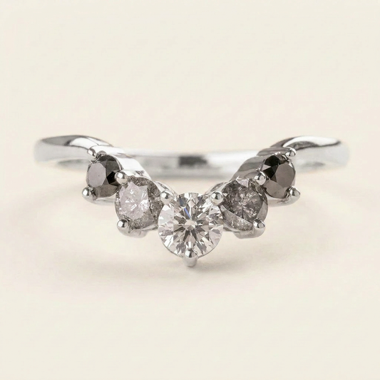 0.49 CT Round Cut Salt and Pepper Diamond Ring