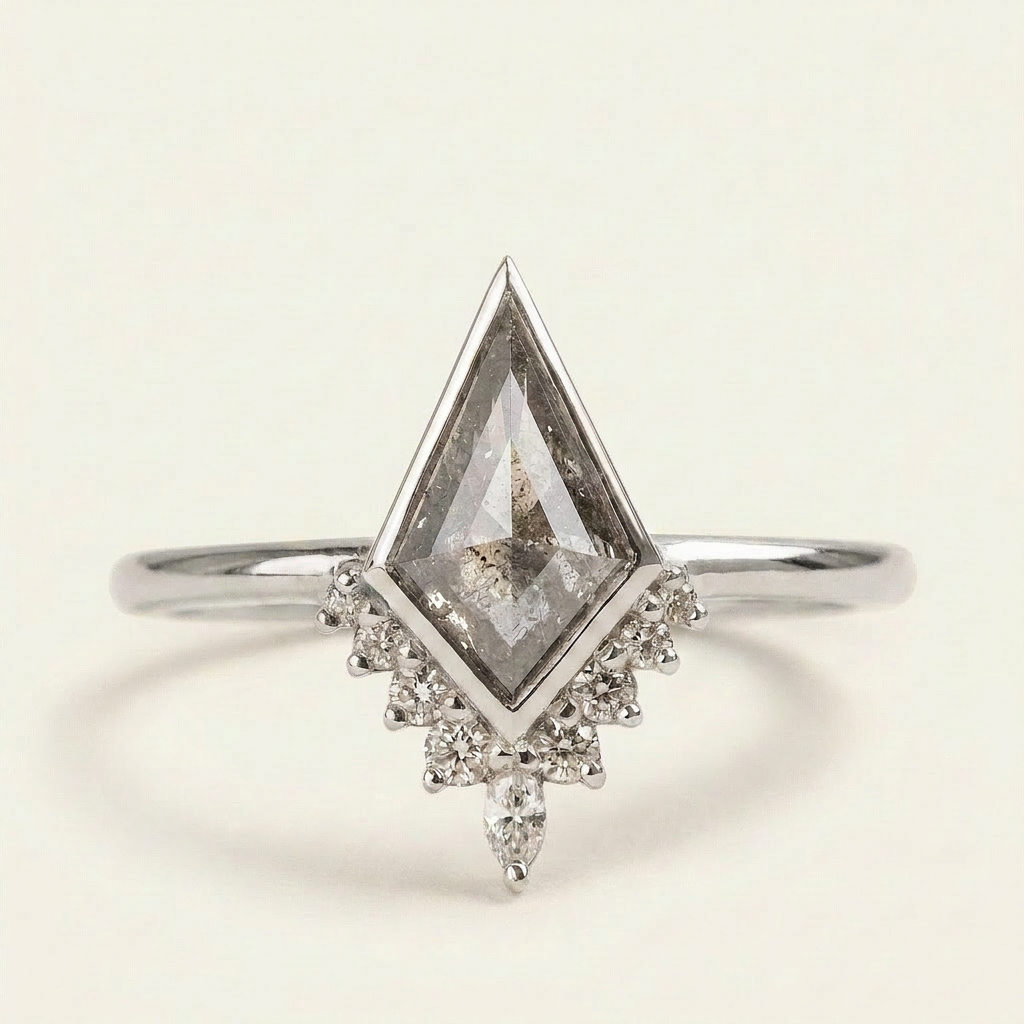 1.70 CT Kite & Round Cut Salt and Pepper Diamond Cluster Ring