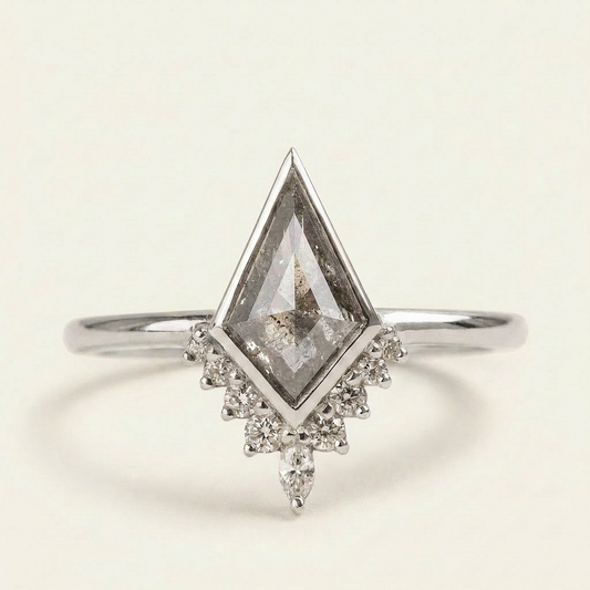 1.70 CT Kite & Round Cut Salt and Pepper Diamond Cluster Ring
