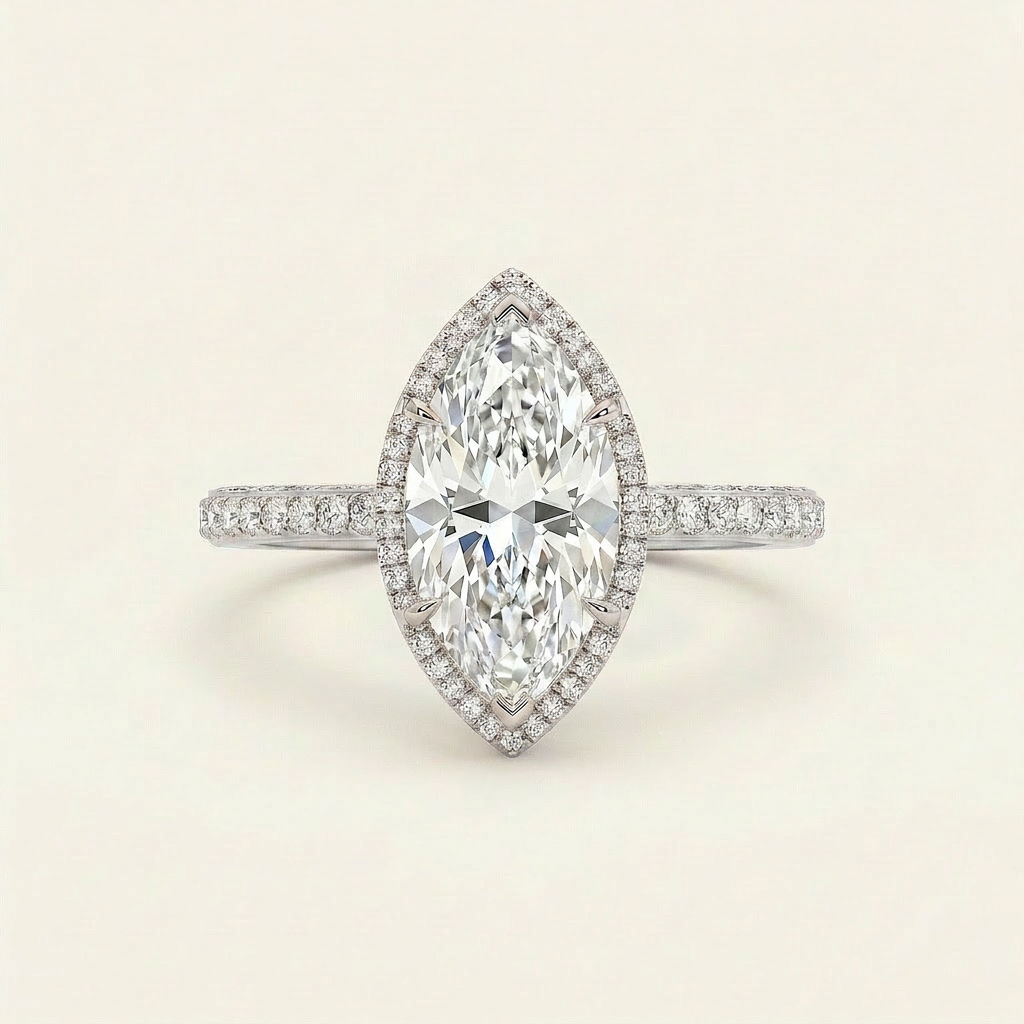 Moissanite 3.60 CT Marquise Cut Diamond Halo Ring