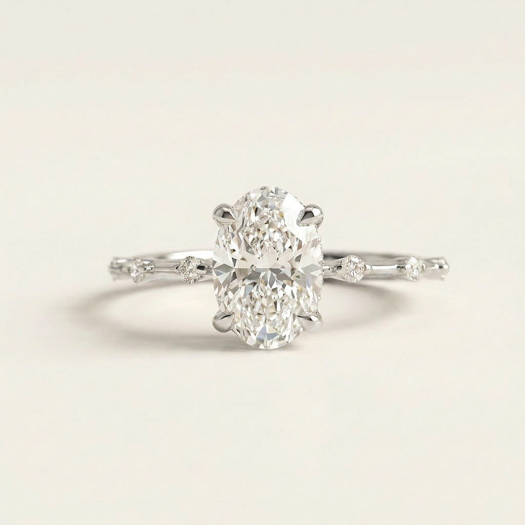 Moissanite 2.80 CT Oval & Round Cut Diamond Solitaire Ring