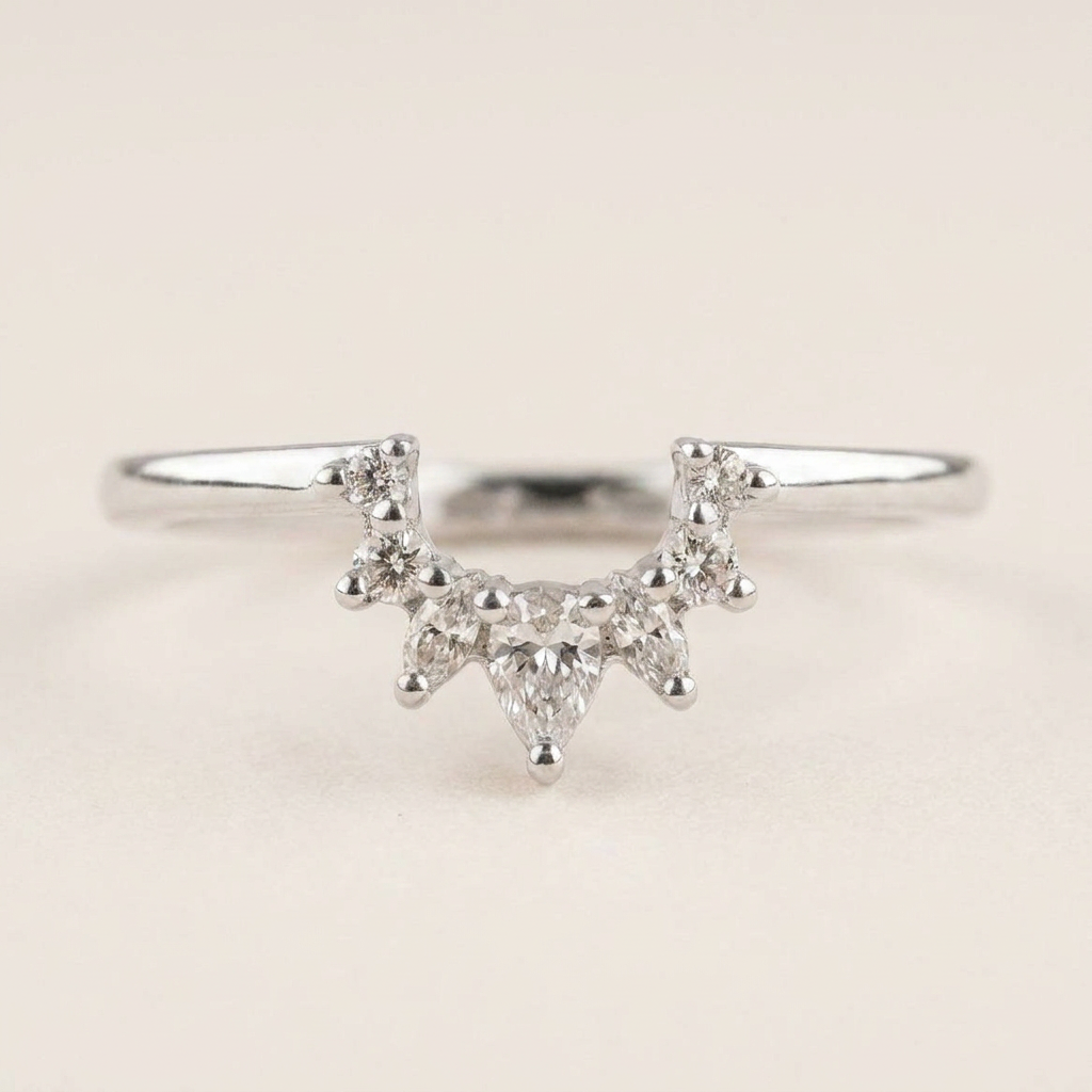 Moissanite 0.16 CT Pear & Round Cut Diamond Ring (V-Bohohippie)
