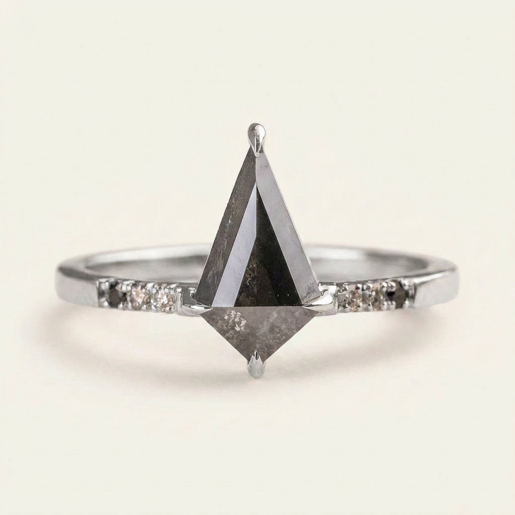 1.90 CT Kite Cut Salt and Pepper Diamond Solitaire Ring