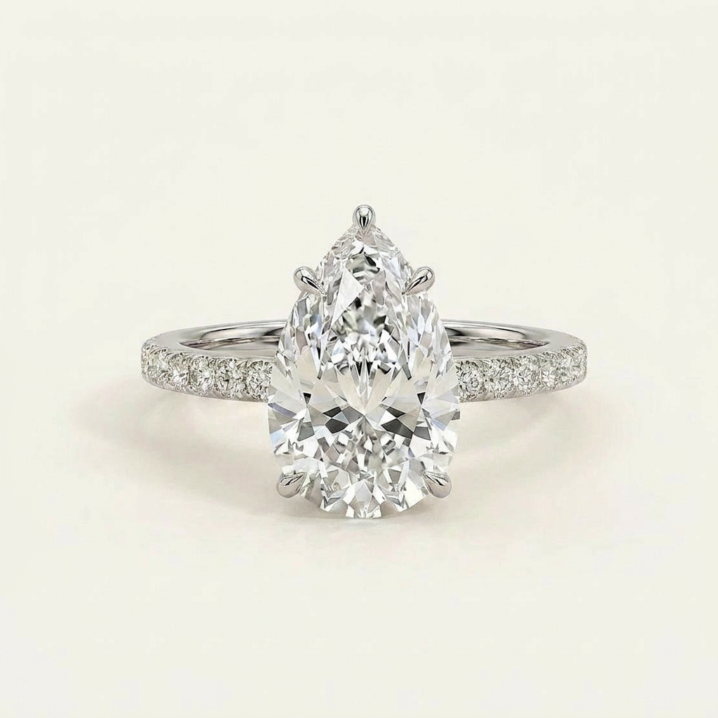 Moissanite 2.17 CT Pear Cut Diamond Solitaire Ring
