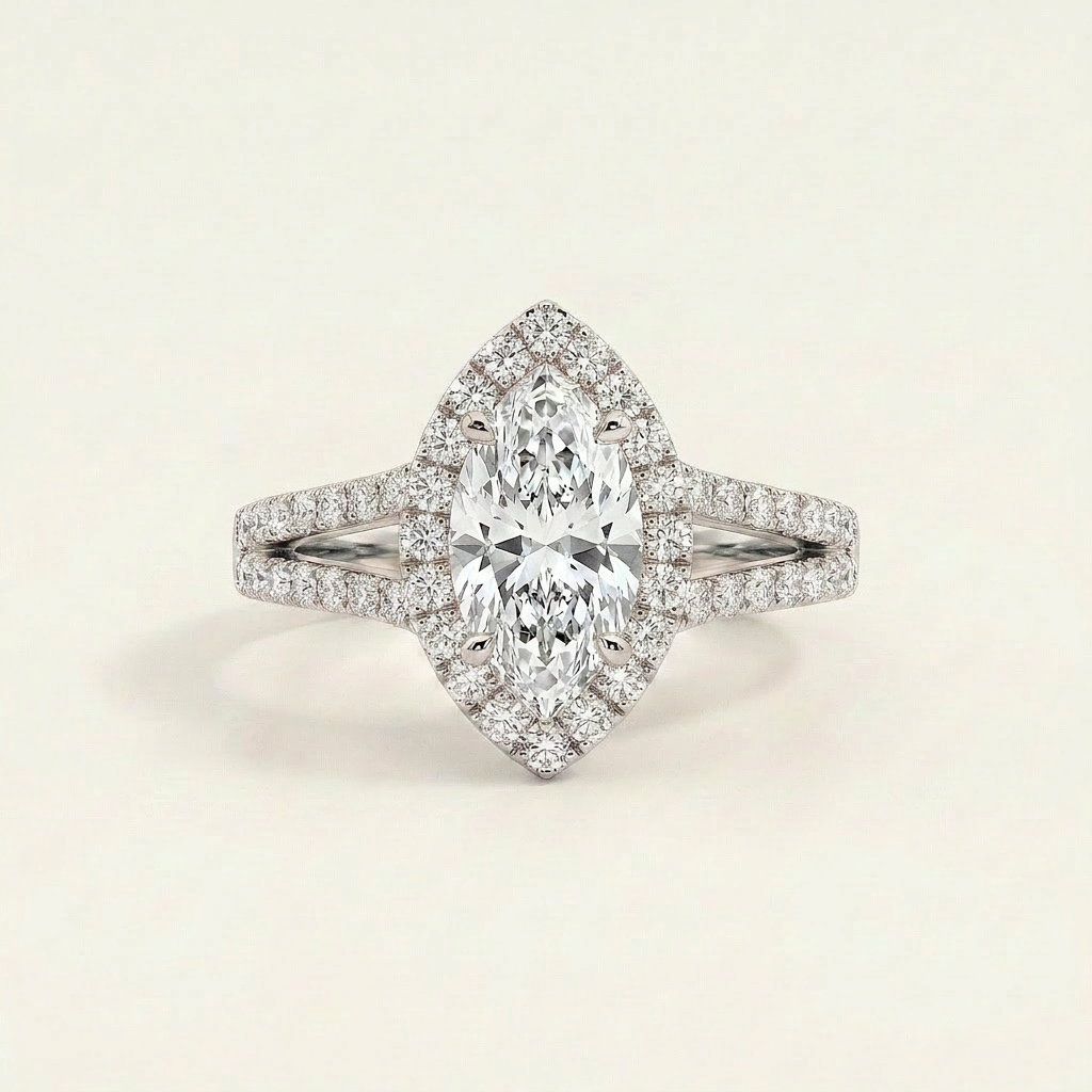 Moissanite 3.79 CT Marquise Cut Diamond Halo Ring