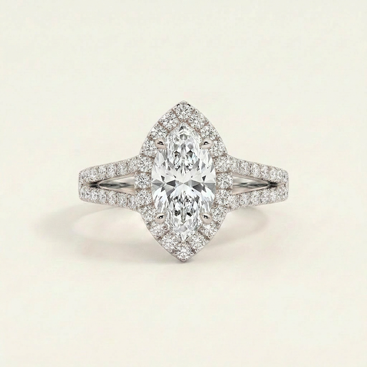 Moissanite 3.79 CT Marquise Cut Diamond Halo Ring