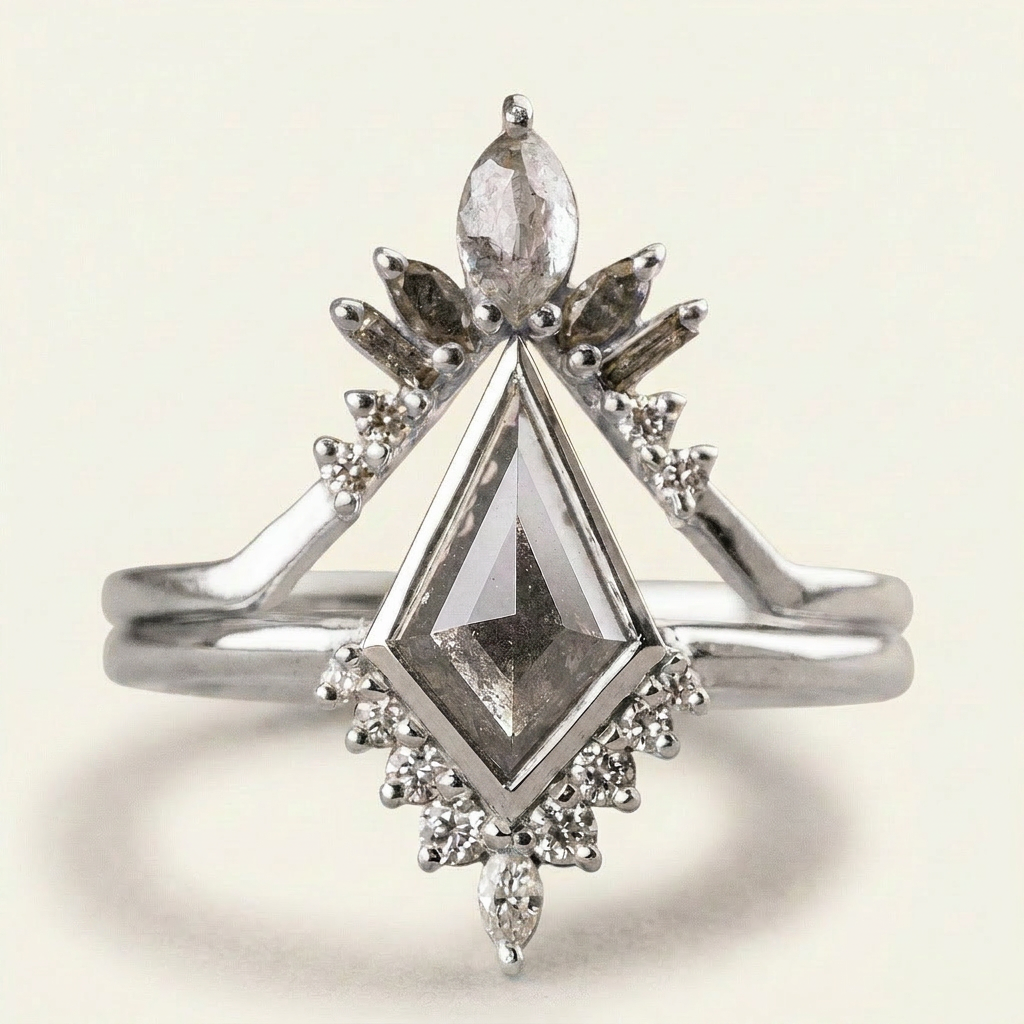 1.70 CT Kite & Round Cut Salt and Pepper Diamond Cluster Ring