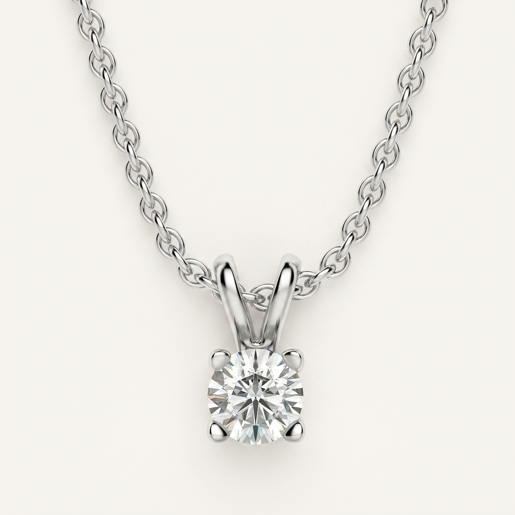 Moissanite 0.25 CT Round Cut Diamond Solitaire Necklace (V1)