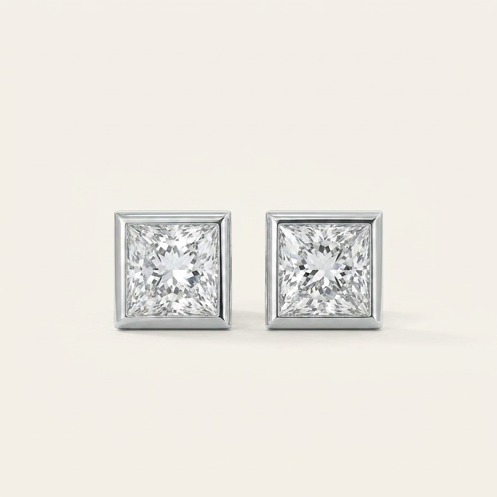 Moissanite 1.00 CT Princess Cut Diamond Stud Earrings