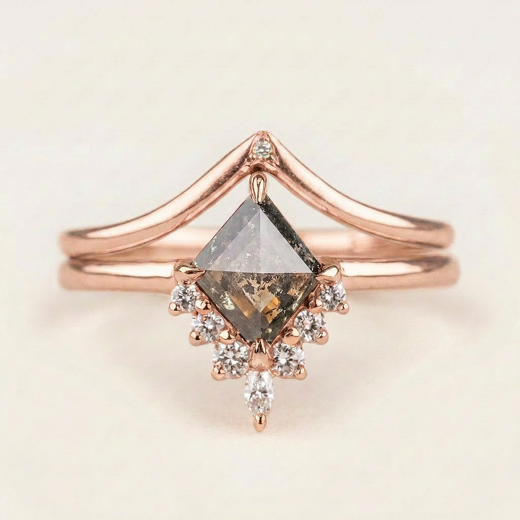 1.20 CT Kite & Round Cut Salt and Pepper Diamond Cluster Ring
