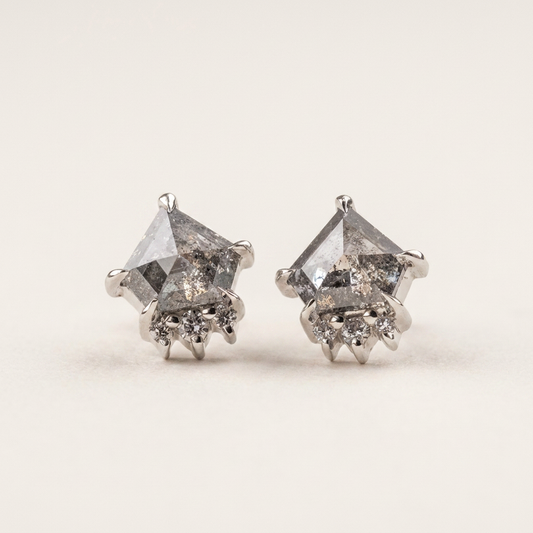 0.63 CT Shield Cut Salt and Pepper Diamond Stud Earrings