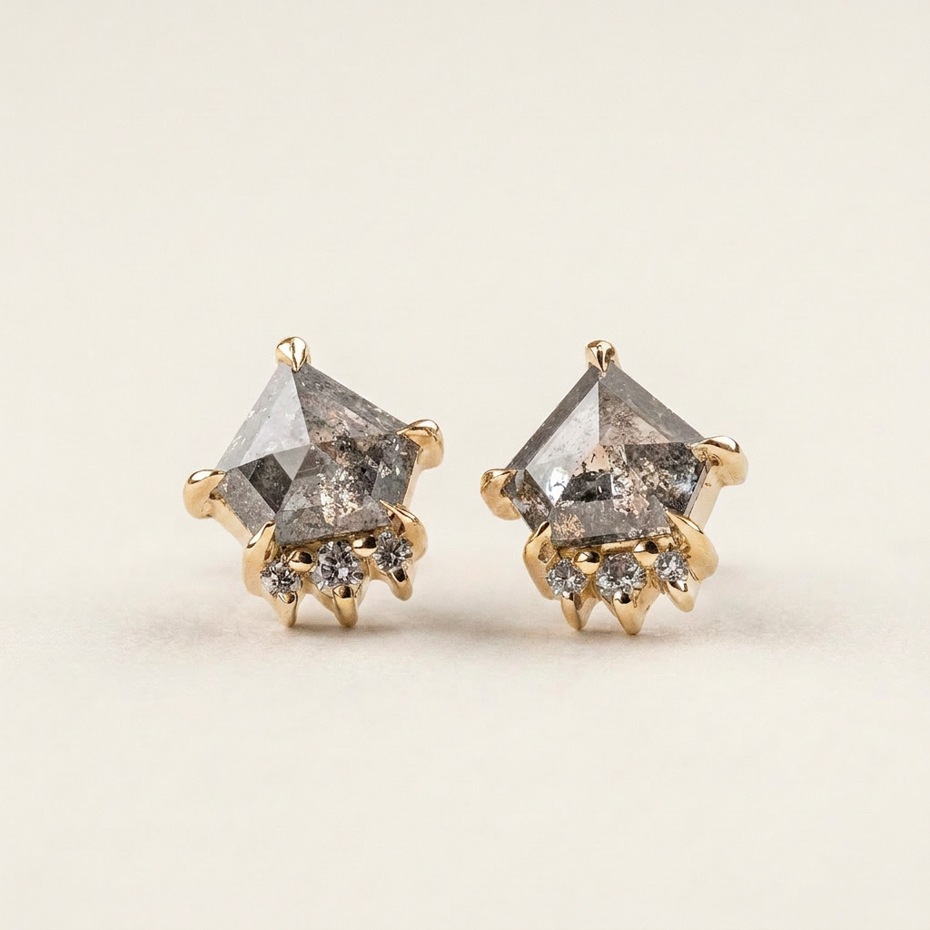 0.63 CT Shield Cut Salt and Pepper Diamond Stud Earrings