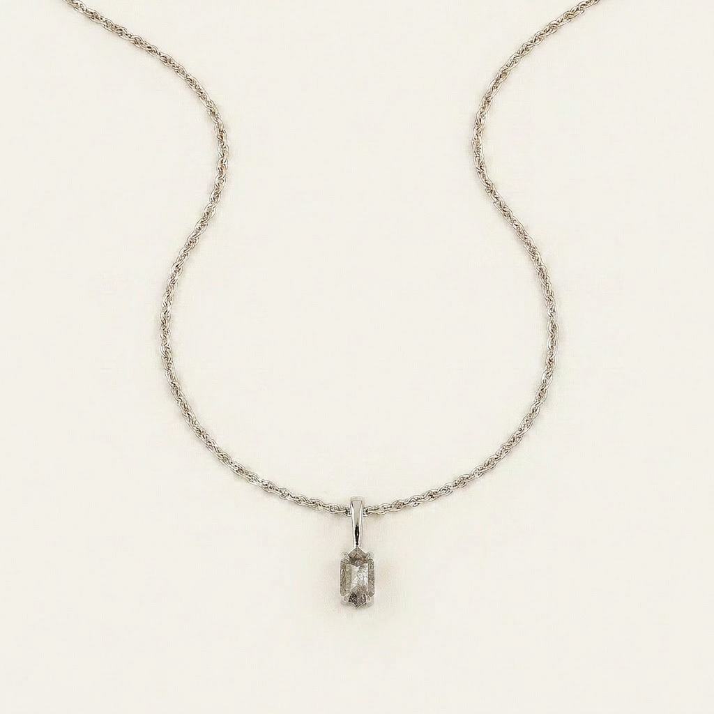 0.64 CT Hexagon Cut Salt and Pepper Diamond Necklace