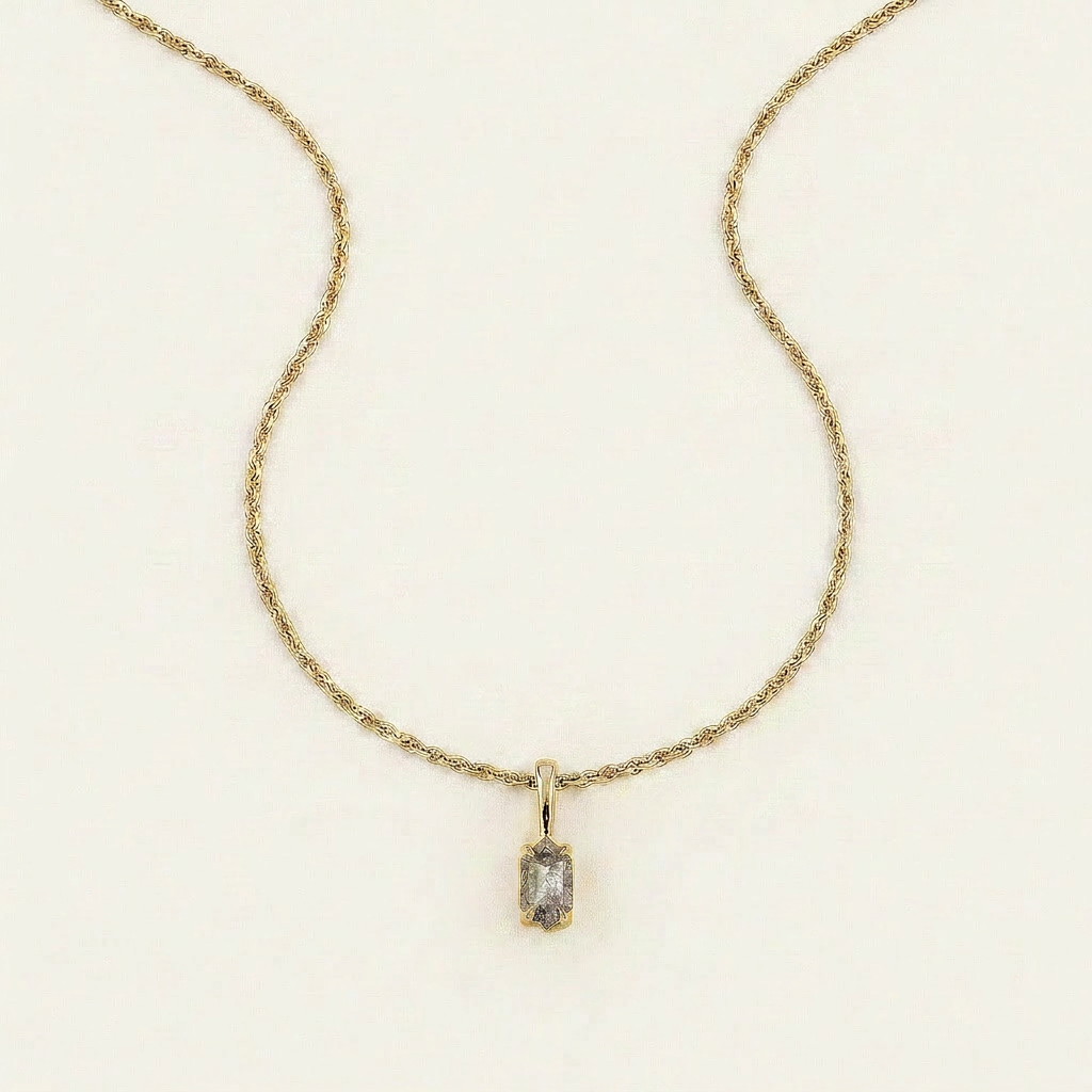 0.64 CT Hexagon Cut Salt and Pepper Diamond Necklace