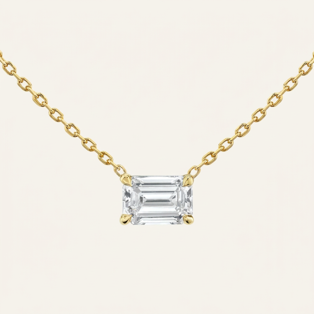 Moissanite 0.25 CT Emerald Cut Diamond East-West Necklace (V1)