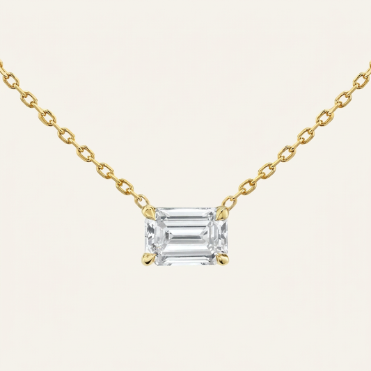 Moissanite 0.25 CT Emerald Cut Diamond East-West Necklace (V1)