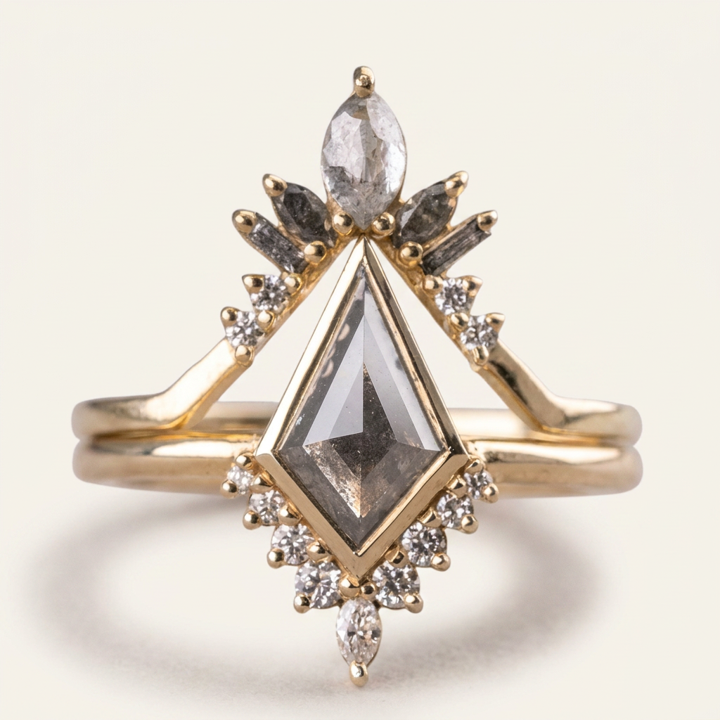 1.70 CT Kite & Round Cut Salt and Pepper Diamond Cluster Ring
