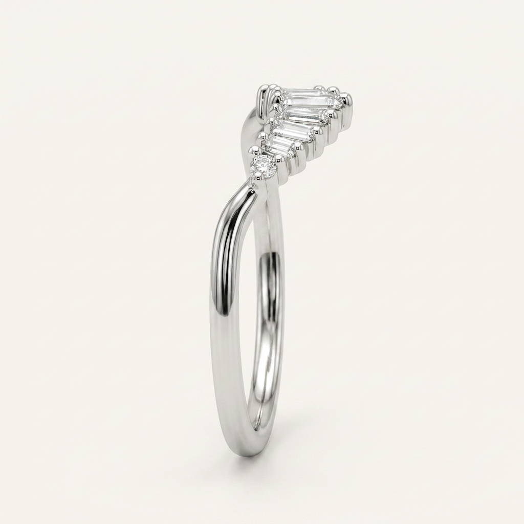 Moissanite 0.31 CT Baguette & Round Cut Diamond Ring