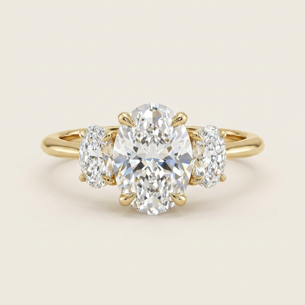 Moissanite 2.40 CT Oval Cut Diamond Three Stone Ring