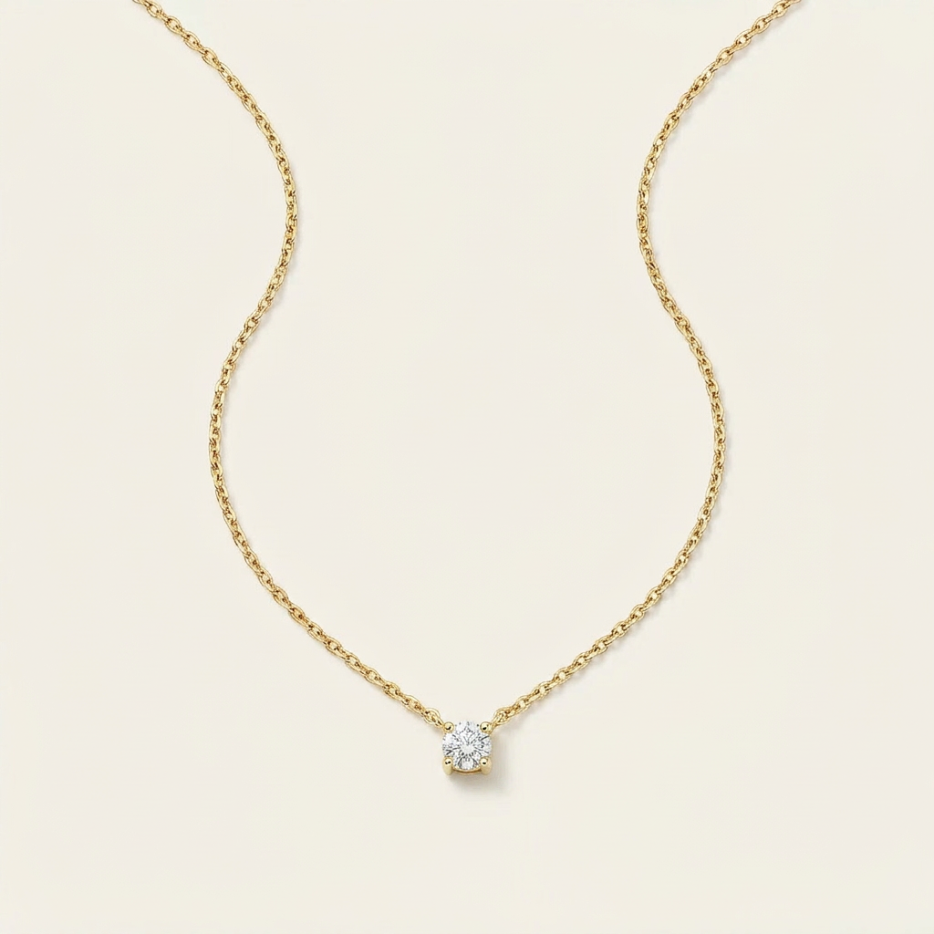 Moissanite 0.25 CT Round Cut Diamond Solitaire Necklace (V2)