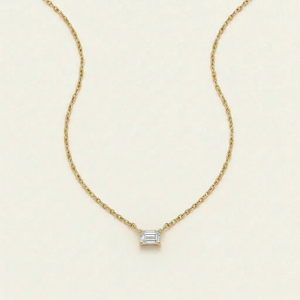 Moissanite 0.25 CT Emerald Cut Diamond East-West Necklace (V1)