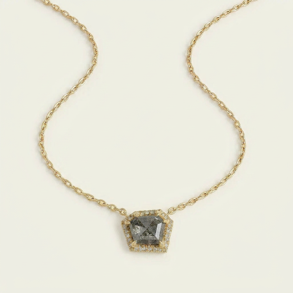 2.62 CT Shield Cut Salt and Pepper Diamond Necklace