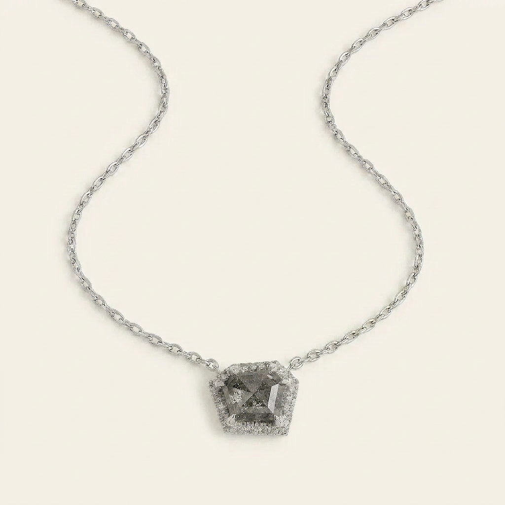 2.62 CT Shield Cut Salt and Pepper Diamond Necklace