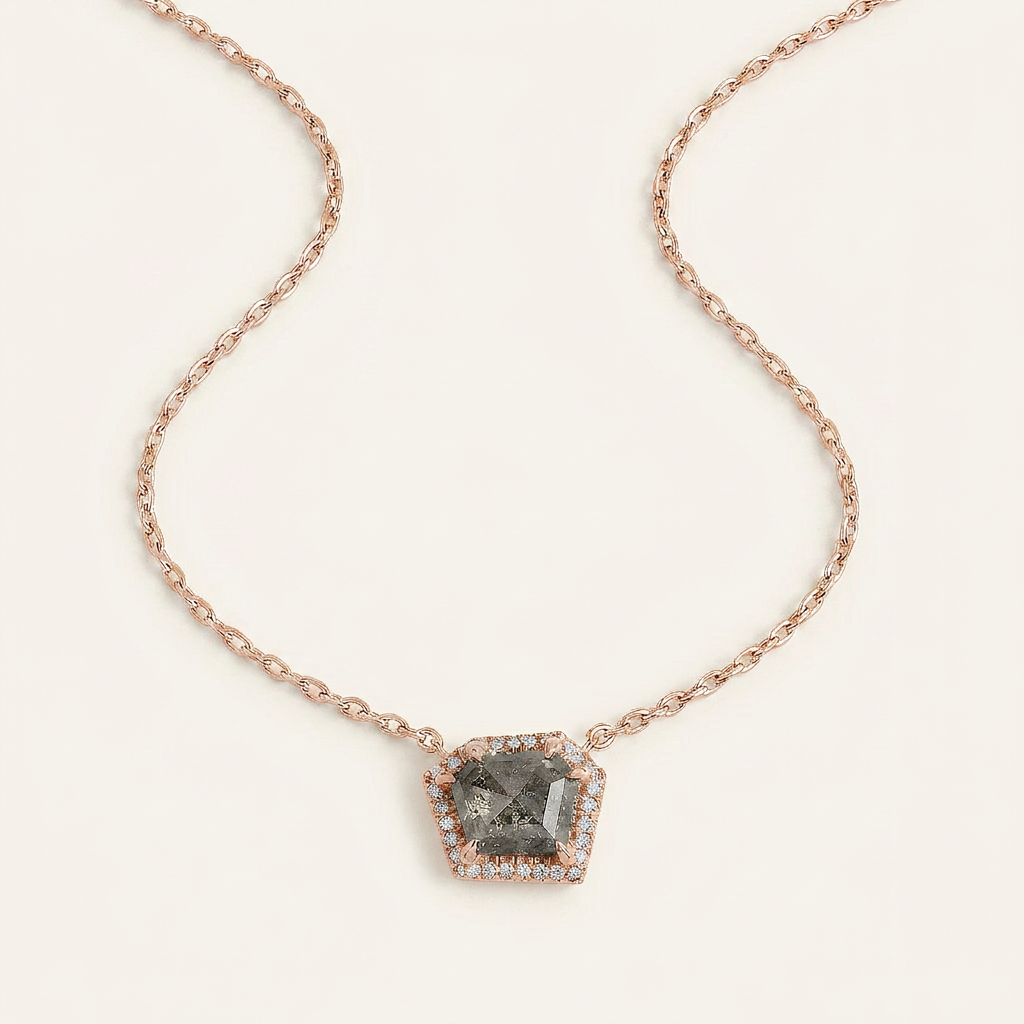 2.62 CT Shield Cut Salt and Pepper Diamond Necklace