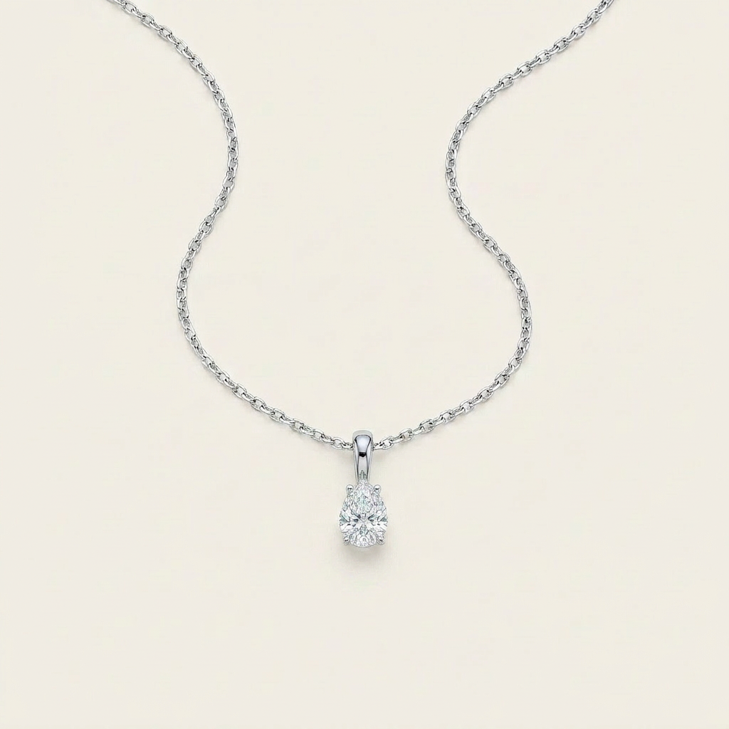 Moissanite 0.20 CT Pear Cut Diamond Solitaire Necklace