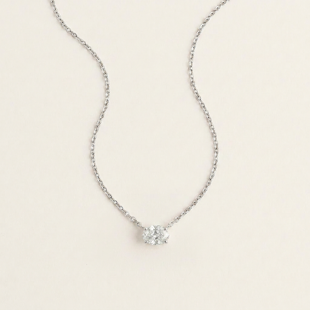 Moissanite 0.25 CT Oval Cut Diamond East-West Necklace (V2)