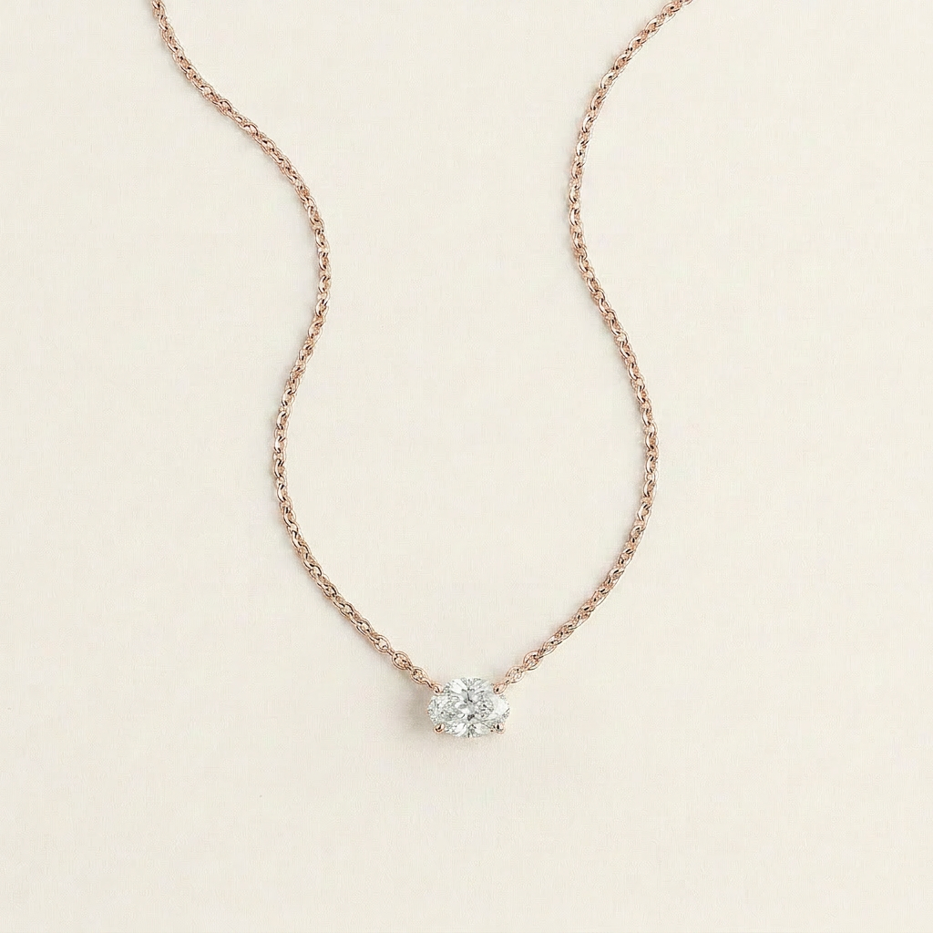 Moissanite 0.25 CT Oval Cut Diamond East-West Necklace (V2)