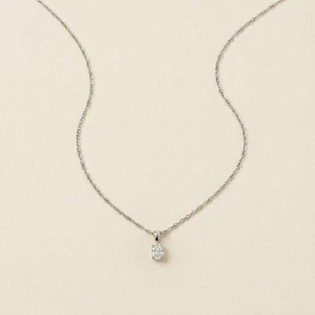 Moissanite 0.25 CT Oval Cut Diamond Solitaire Necklace (V2)