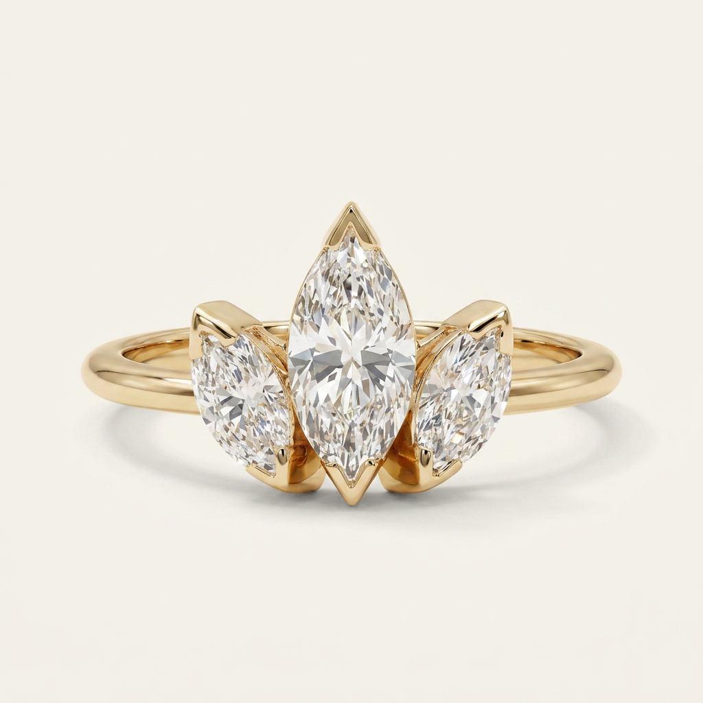 Lab Grown 1.00 CT Marquise Cut Diamond Three Stone Ring