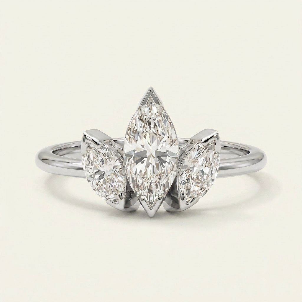 Lab Grown 1.00 CT Marquise Cut Diamond Three Stone Ring