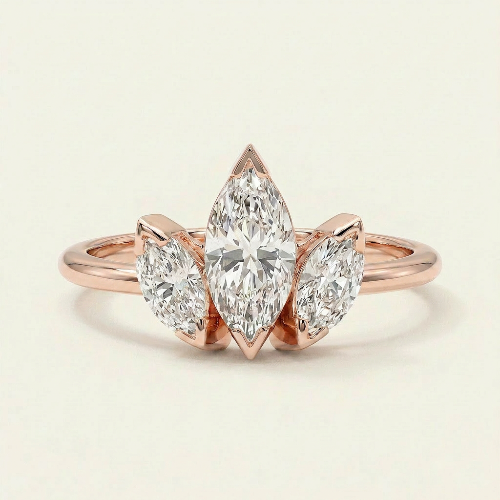 Lab Grown 1.00 CT Marquise Cut Diamond Three Stone Ring