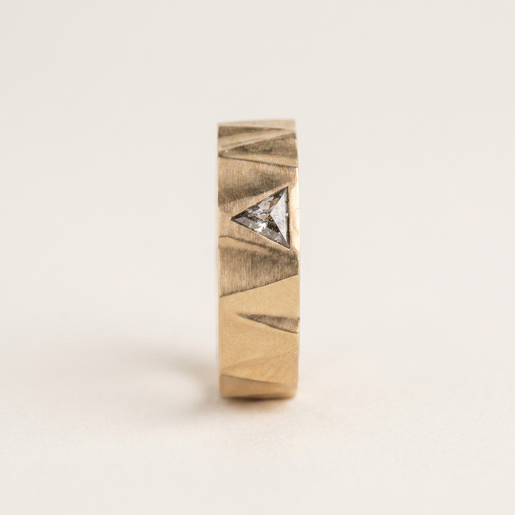 0.10 CT Triangle Cut Salt and Pepper Diamond Ring (V-Pepper)
