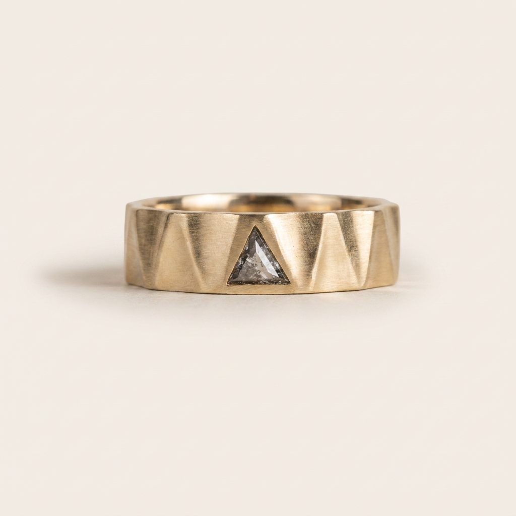 0.10 CT Triangle Cut Salt and Pepper Diamond Ring (V-Pepper)