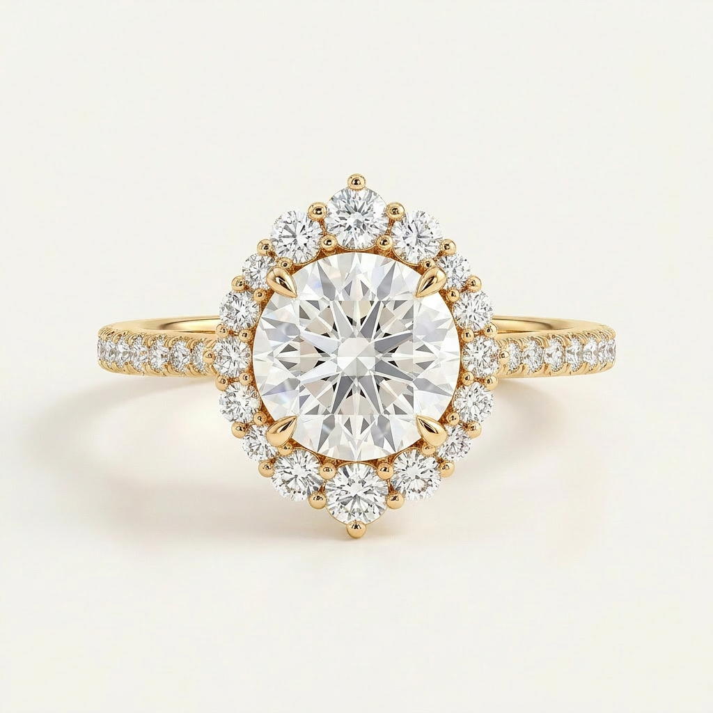 Moissanite 1.35 CT Round Cut Diamond Halo Ring