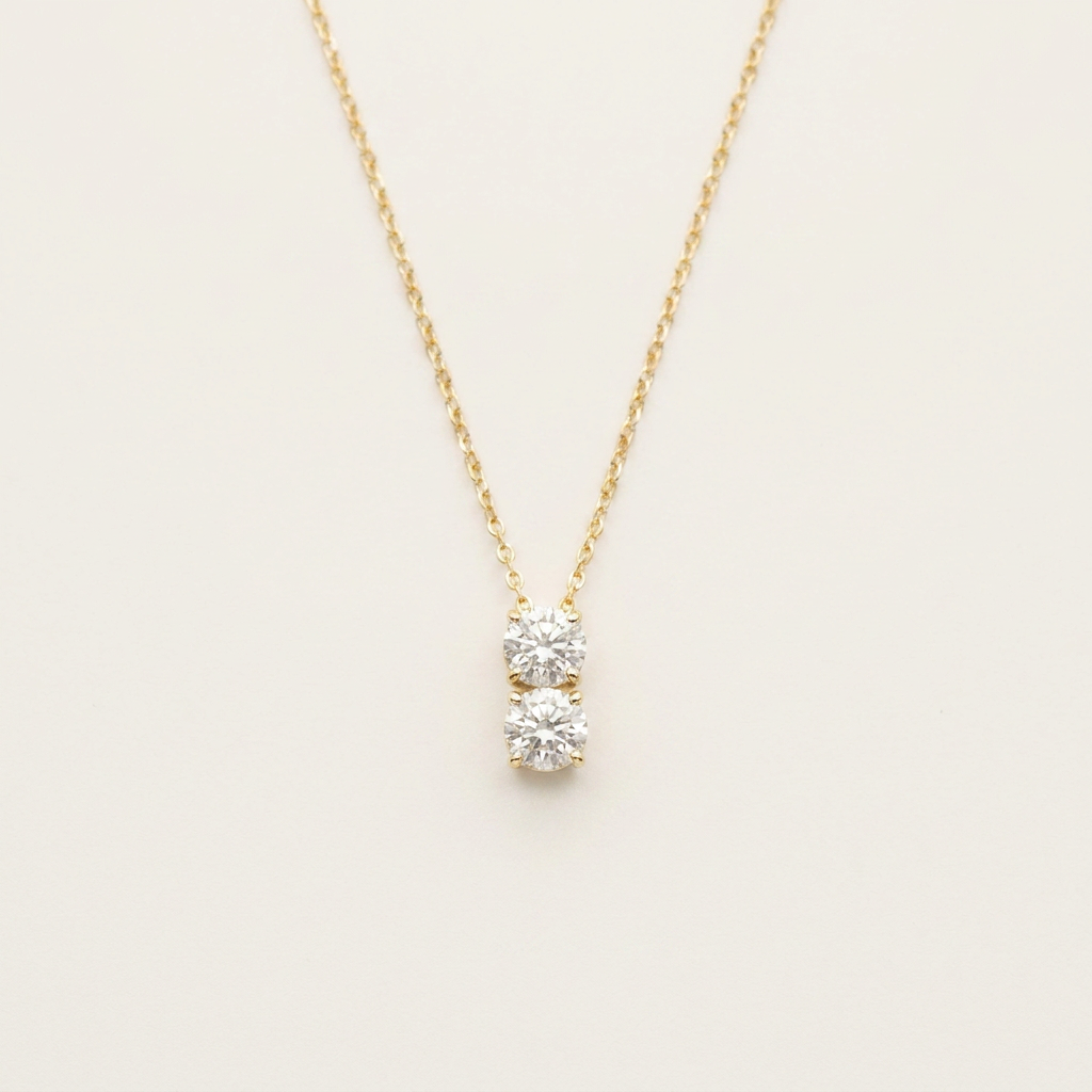 Moissanite 1.00 CT Round Cut Diamond Two Stone Necklace