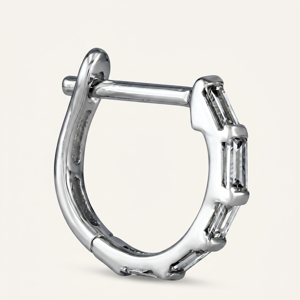 Moissanite 0.22 CT Baguette Cut Diamond Hoop Earring