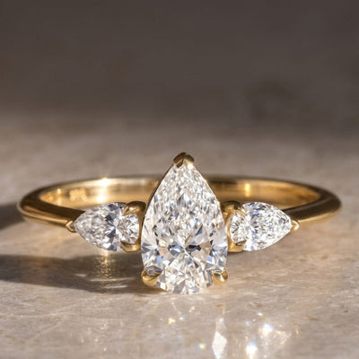Lab Grown Diamond 1.50 CT Three Stone Pear Cut Engagement Ring