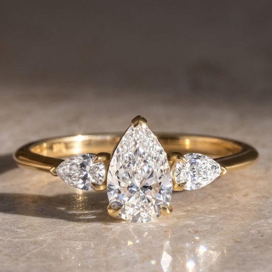 Lab Grown Diamond 1.50 CT Three Stone Pear Cut Engagement Ring
