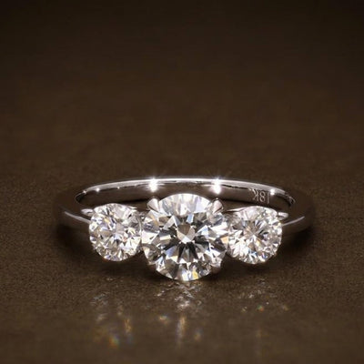 Moissanite 1.69 CT Three Stone Round Cut Diamond Engagement Ring