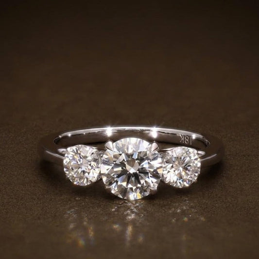 Moissanite 1.69 CT Three Stone Round Cut Diamond Engagement Ring