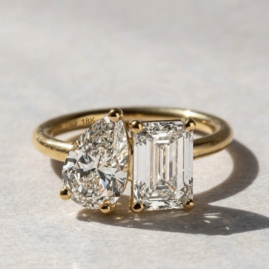 Lab Grown diamond 2.50 CT Toi Et Moi Emerald Cut And Pear Cut Engagement Ring