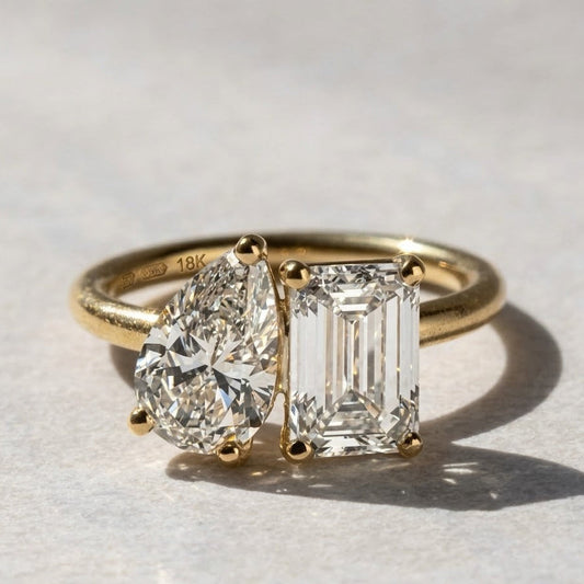 Lab Grown diamond 2.50 CT Toi Et Moi Emerald Cut And Pear Cut Engagement Ring
