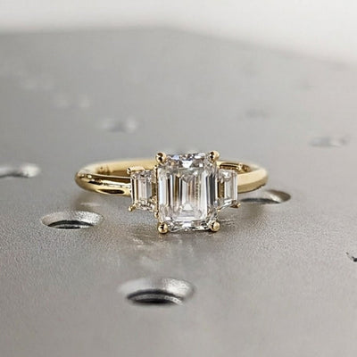 Moissanite 3.00 CT Three Stone Emerald Cut Diamond Engagement Ring