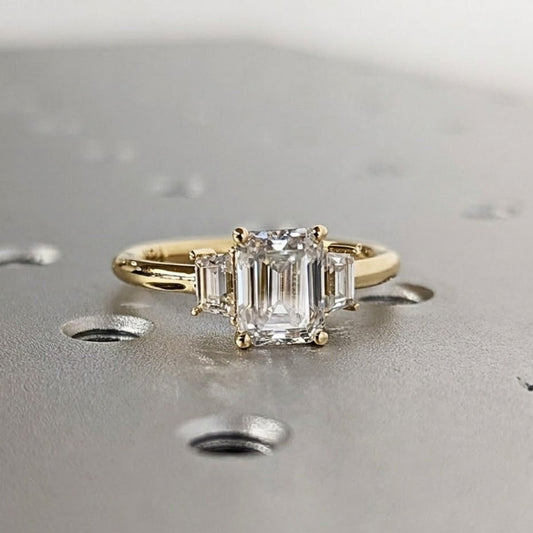 Moissanite 3.00 CT Three Stone Emerald Cut Diamond Engagement Ring